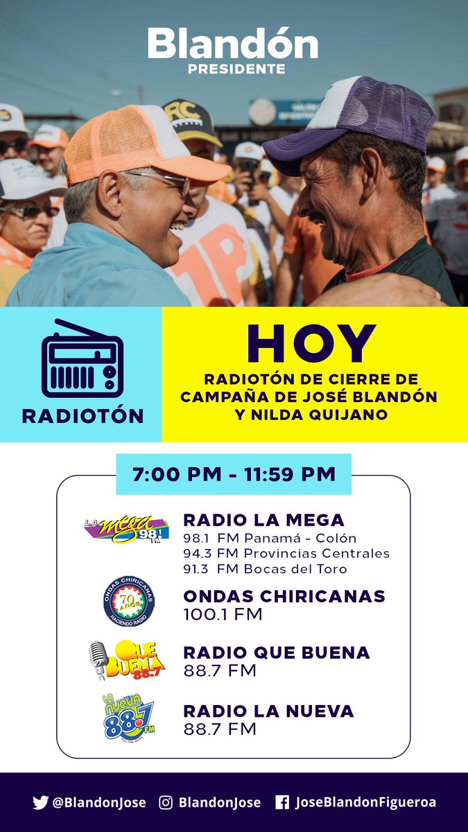 Ha sido una gran campaña donde hemos compartido con todo el país nuestras propuestas para hacer posible el #CambioProfundo y así vamos a terminarla, escuchándote y compartiendo desde este radiotón a las 7pm al lado de <a href="/QuijanoNilda/">Nilda Quijano</a> . #PanamáPodemos #Vota4.