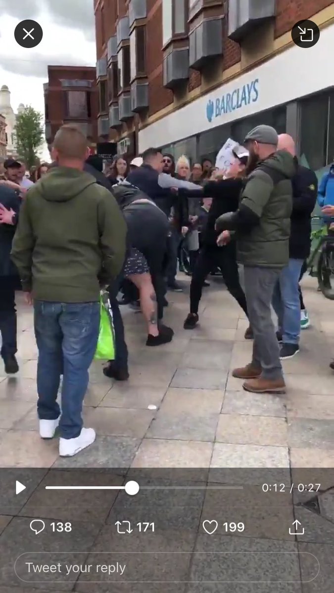 lowles_nick's tweet photo. Two people were put in hospital today by Lennon’s thugs in Warrington. At the heart of the trouble was Lennon’s sidekick, Danny Tommo (in grey top). The police should intervene before someone gets seriously hurt https://t.co/dhHB7az2xp