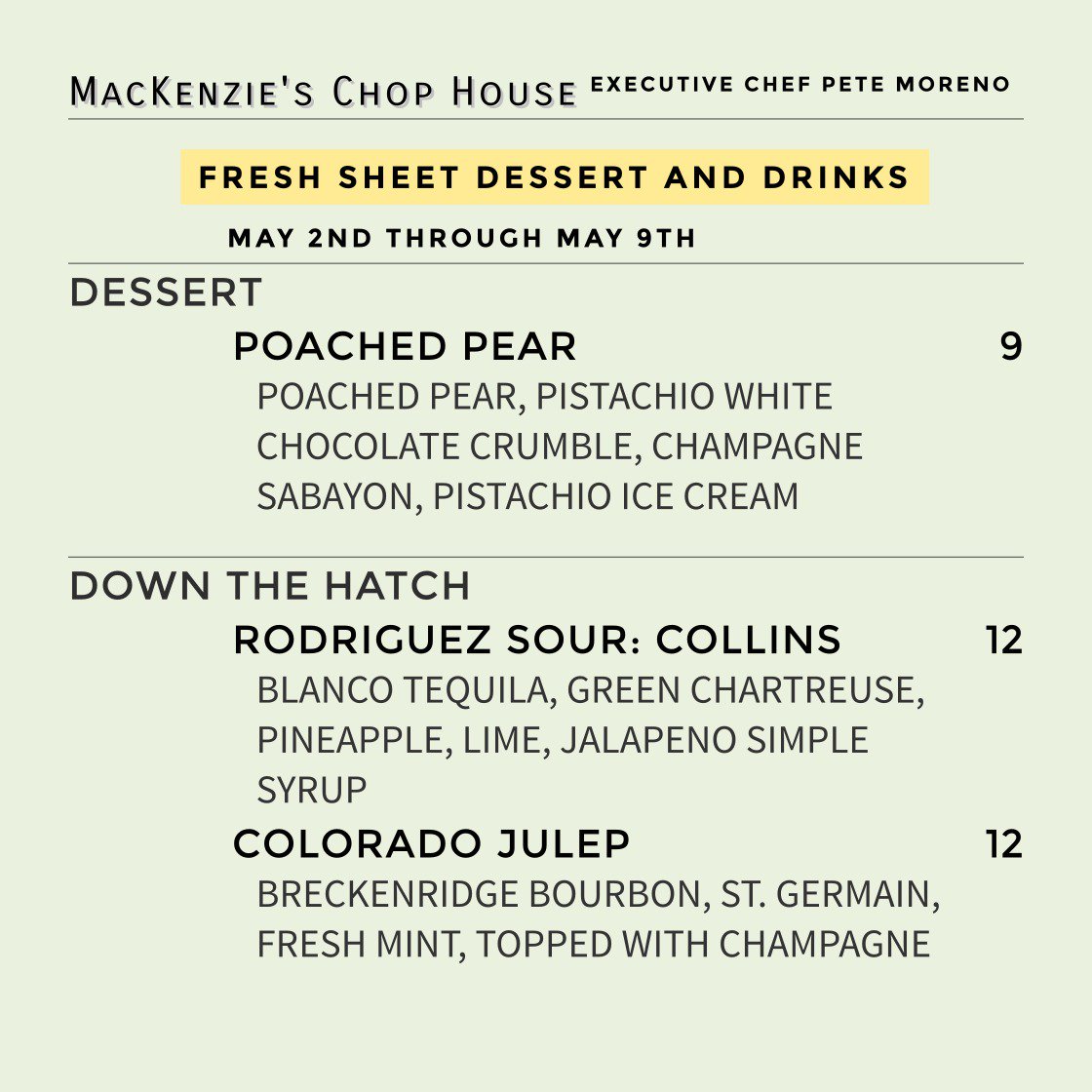 Time to satiate your cravings. New specials every Thursday!
#specials #mintjulep #cowboysteaks