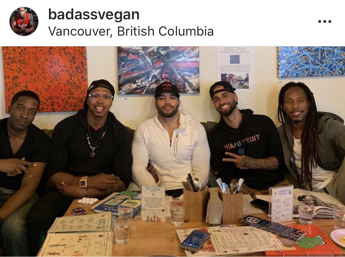 The squad just arrived in #vancouver and came to <a href="/ilovechickpea/">chickpea</a> to smash some food ( Of course I’m fasting so I just watched 🤷🏾‍♂️lol). If you are in #Vancouver make sure to come hear us ( and all the other amazing speakers) at the <a href="/vegexpo/">Planted</a>.