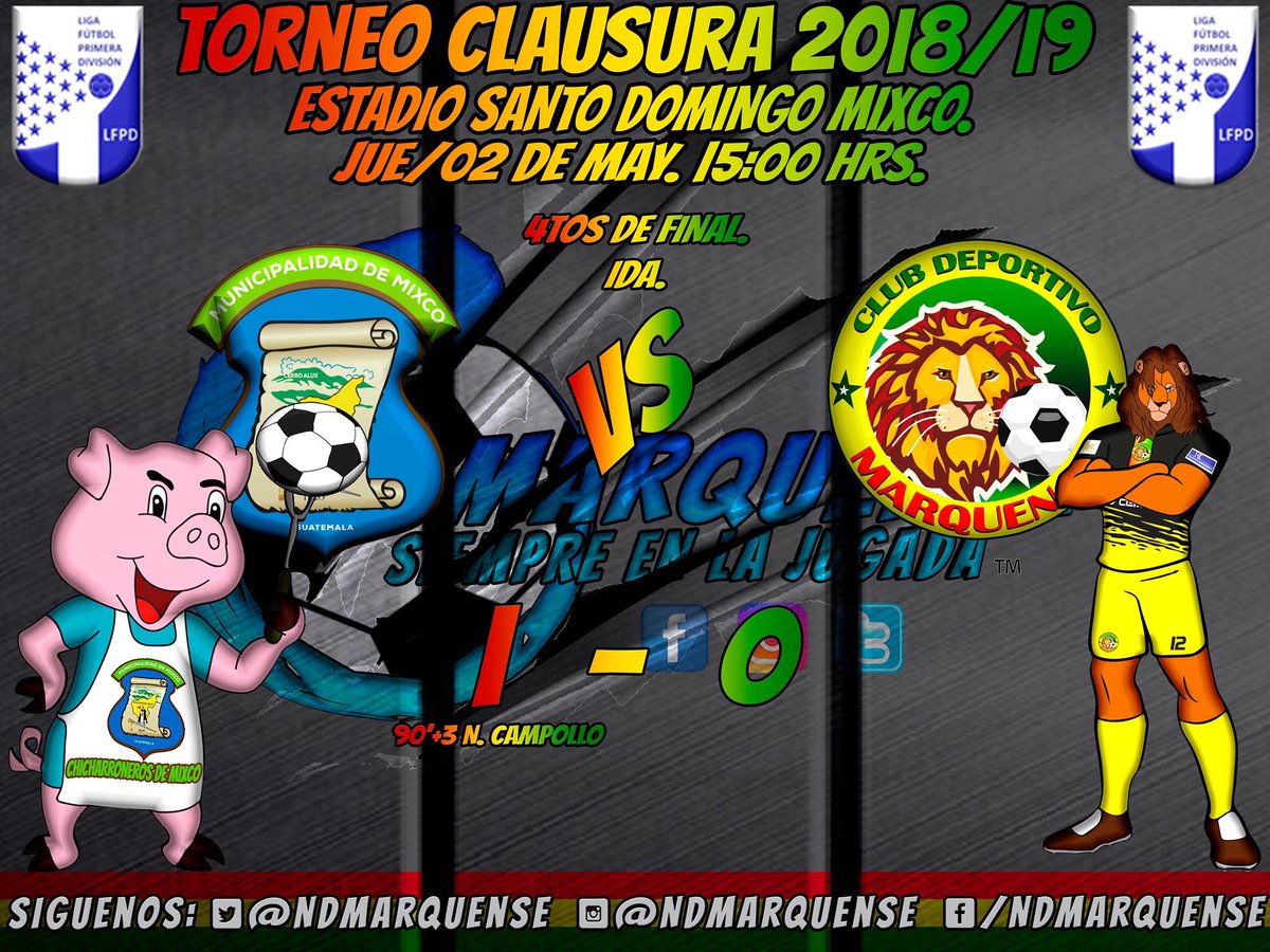 NDMsport's tweet photo. #PRIMERADIVISONGT 

CUARTOS DE FINAL IDA TORNEO CLAUSURA 18/19 LIGA PRIMERA DIVISON.

#DEPMIXCO 1-0 #CDMARQUENSE https://t.co/AK6ADO2coC