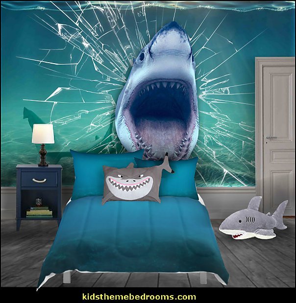 theme bedrooms on X: #Dream of #swimming w/ #sharks ? NOOOO you say what  about a #shark themed #bedroom instead #Design a friendlier #underwater  #environment w/ shark #wallpaper #murals #fish #pillows #sealife #