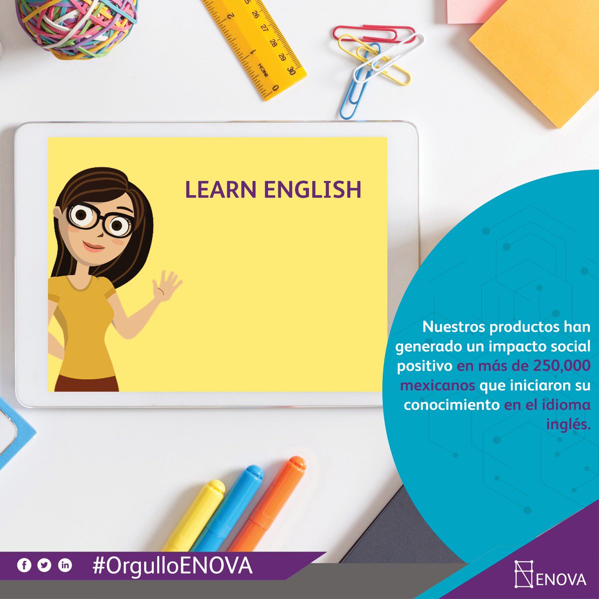 enovamx's tweet photo. Nuestros contenidos educativos han contribuido a generar un #ImpactoSocialPositivo entre más de 250,000 mexicanos que inician su camino de conocimiento en el idioma inglés. #OrgulloEnova https://t.co/SC0G8ChmPp