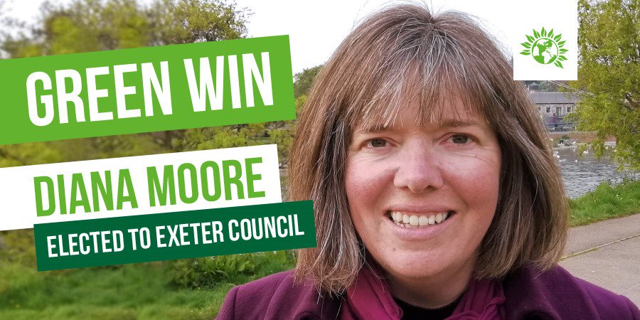 TheGreenParty's tweet image. ANOTHER GREEN WIN!

Our first win in the South-West tonight comes from Exeter! 

Well done to Diana who has won a majority in her ward ✊✊✊

#VoteGreen2019 #LocalElections2019