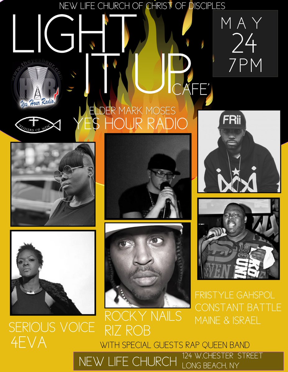 Check out #lightitupcafe SPECIAL EDITION 

FEATURING @TheRealFrii @RockyNailsGamm1 @ConstantBattle1 

May 24th @ 7pm on Long Island, NY

#Chh #Events #LongIsland #LongBeach #BroadcastingLive