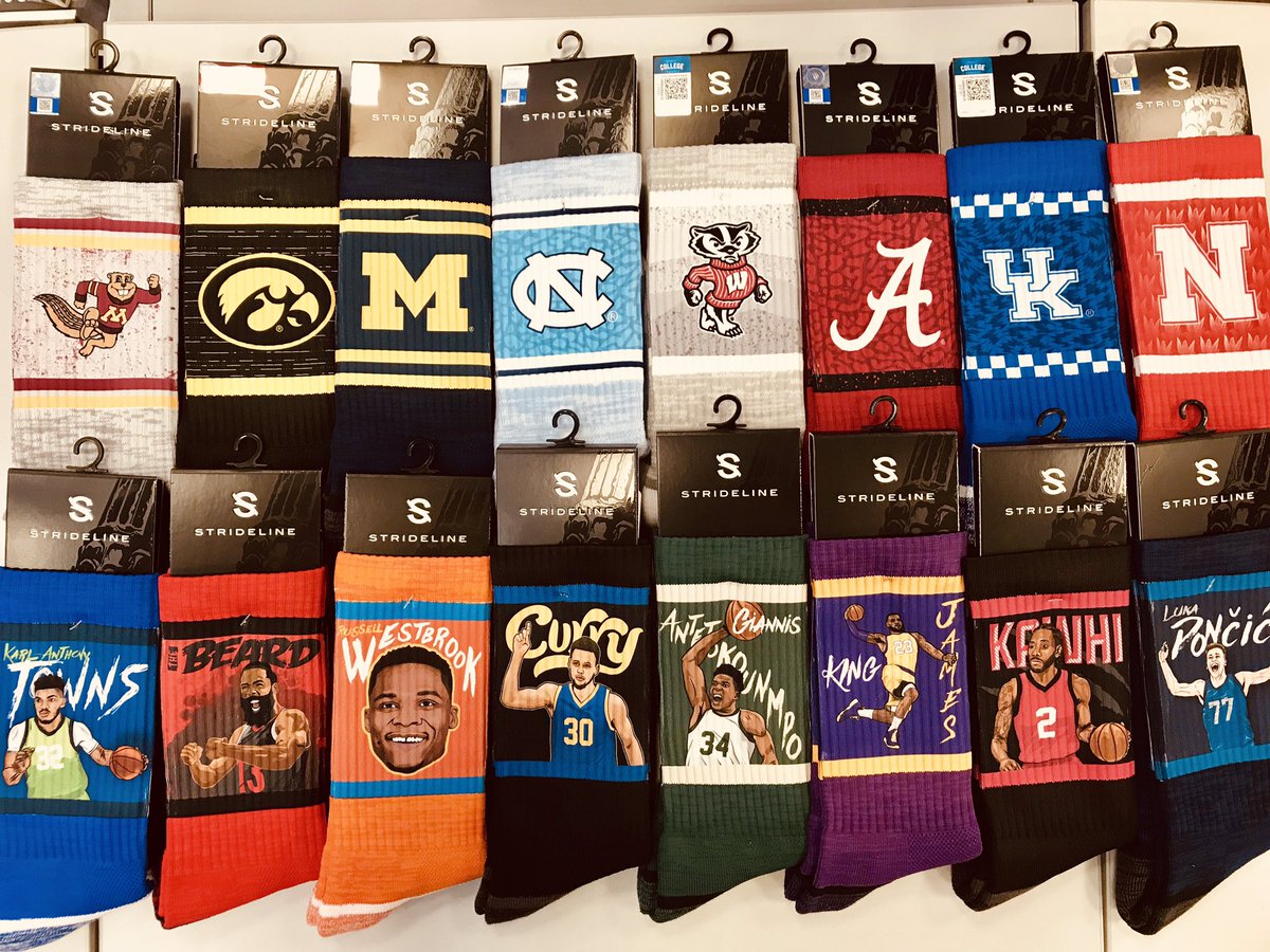 ProImageAmerica's tweet photo. Next time your grandparents buy you socks tell them you want Stridelines! Socks so cool, you’ll probably wear them with sandals! #GearUp #SweetSocks #mallofamerica #ncaa #nba https://t.co/MxBvxOBQMe https://t.co/OS5bZFEmPT