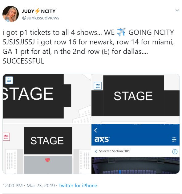 she got so lucky to get p1 for all 4 of her shows but wait... she didn't get front row for the miami show? then how did she get that video of jaehyun at the front?