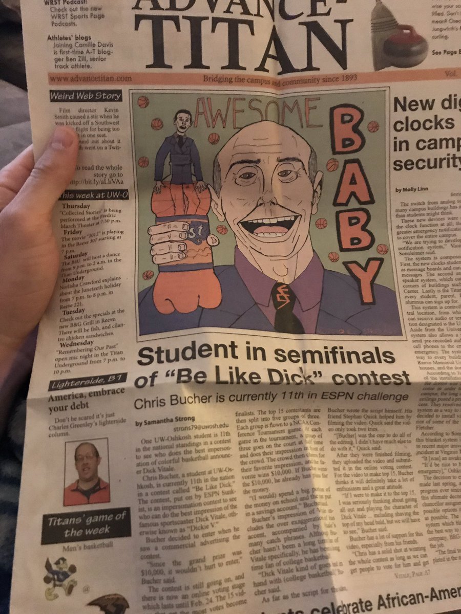BucherWisc's tweet photo. #TBT to the time that I was in a @DickieV impersonation contest and got screwed out of $10,000 by @Sunkist and @ESPN. #VoteForCarlos https://t.co/mqKQL26lqk