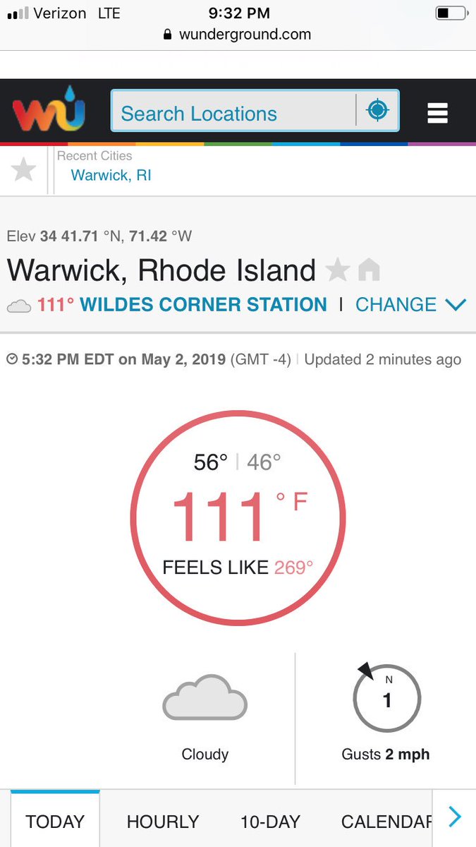 One week later, <a href="/wunderground/">Weather Underground</a> still tells me it feels over 200 degrees in Warwick, RI 😂