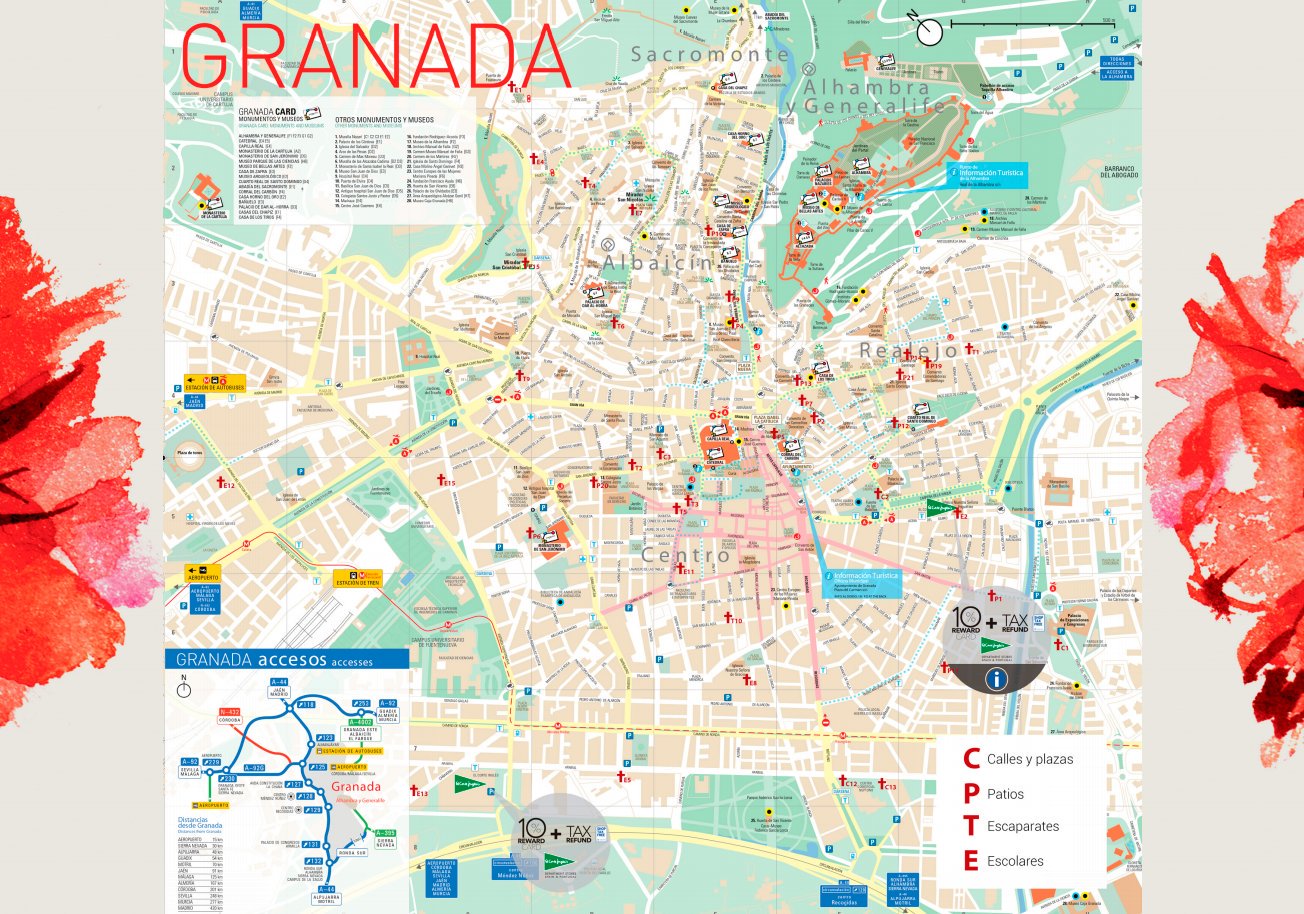 Новая гранада. Гранада на карте. Гранада достопримечательности на карте. Маршрут на карте Гранада Испания.