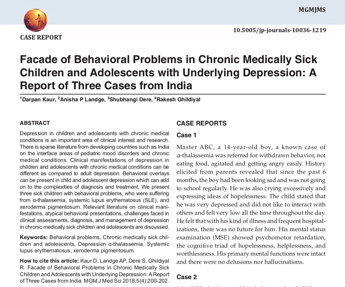 DrDarpanKaur's tweet image. #Facade of #Behavioralproblems in #Chronic #Medicallysick #Children and #Adolescents with #Underlying #Depression: A #Report of #Three #Cases from #India

Thank you MGMJMS!