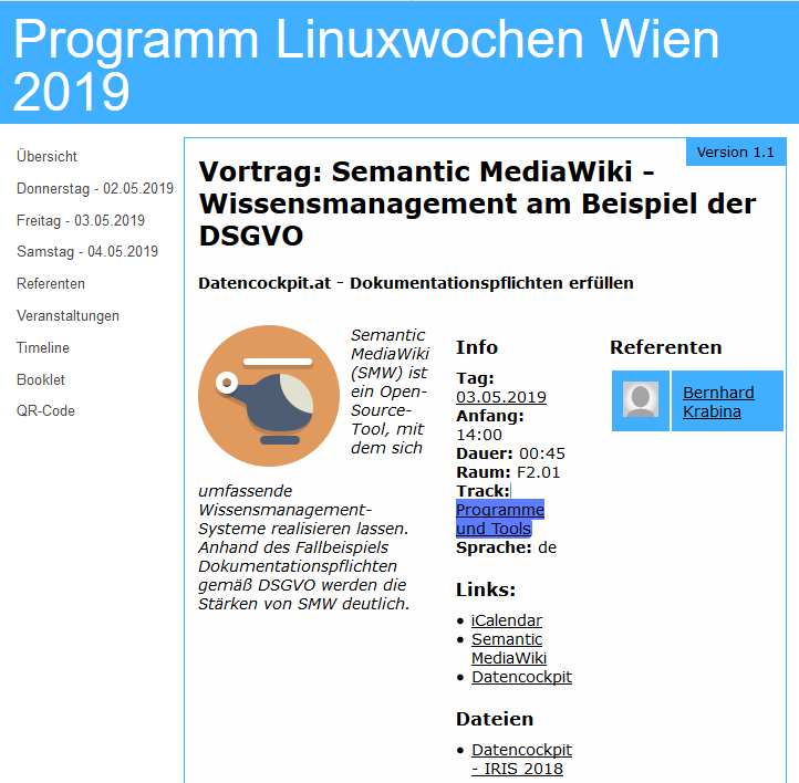 datencockpit's tweet photo. Heute sind wir auf den @Linuxwochen: 14:00 
@krabina stellt unsere @SemanticMW Lösung vor!
#lww19 #DSGVO #GDPR #Wissensmanagement 
@FHTechnikumWien https://t.co/BDfSoU3cZ0