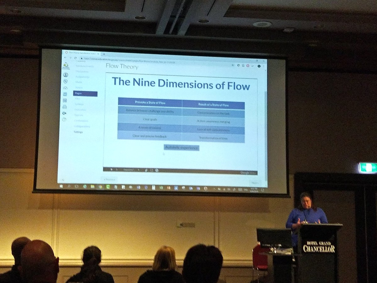 ms_edustuff's tweet photo. .@BlendedLearnTas 's Alannah Roach on gamification and flow #AADES19 #ICEIP19 https://t.co/ph62jKdVL2