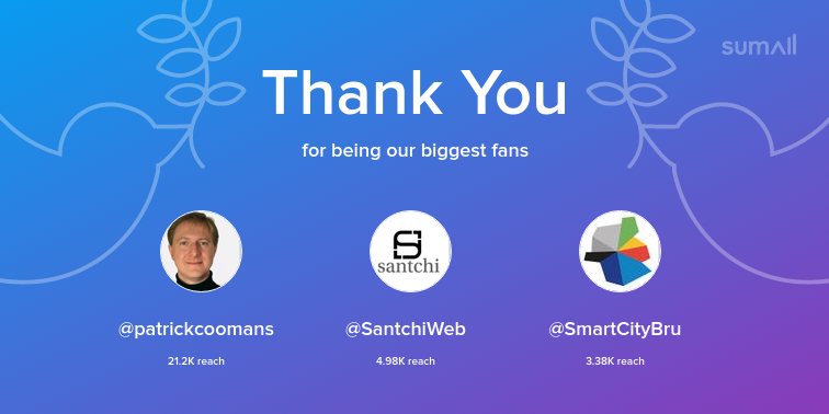 Our biggest fans this week: patrickcoomans, SantchiWeb, SmartCityBru. Thank you! via sumall.com/thankyou?utm_s…