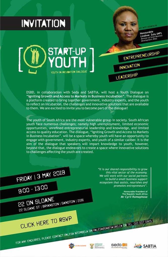 GEN22OnSloane's tweet photo. @Seda_dsbd and @SABTIA_Org  hosting a Youth Dialogue on “Igniting growth and access to markets in business incubation. 
Bringing together government, industry experts and the youth to reflect on incubation. https://t.co/TmTjRcimWn