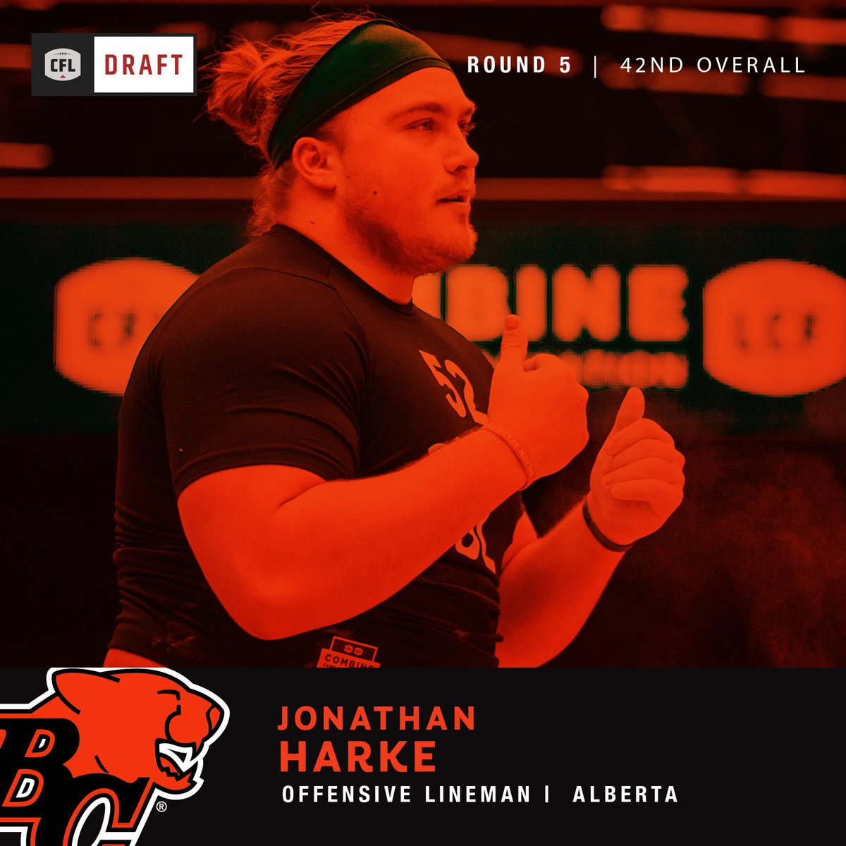BCLions's tweet image. Welcome to the den, Jonathan Harke! We have selected the Alberta OL in round 5 of tonight's draft 💪