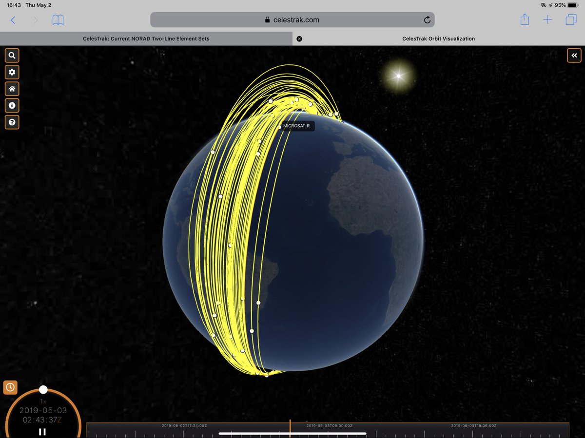 CelesTrak has TLEs for 8 more pieces of debris from the Indian ASAT test, bringing the total to 93 objects—22 of which have decayed to date. That still leaves 71 pieces in orbit—37 days after the test. bit.ly/2GmUtim