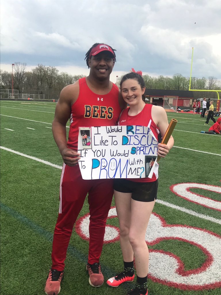 BBHHSProm2020's tweet photo. i see what you did there with all those track puns @tanner_watson62 good thing @heatho_ said yes!!!🤩🥇 you two are going to look very a-TRACK-tive together @ prom (i can do it too) https://t.co/WOWfYQLeCD