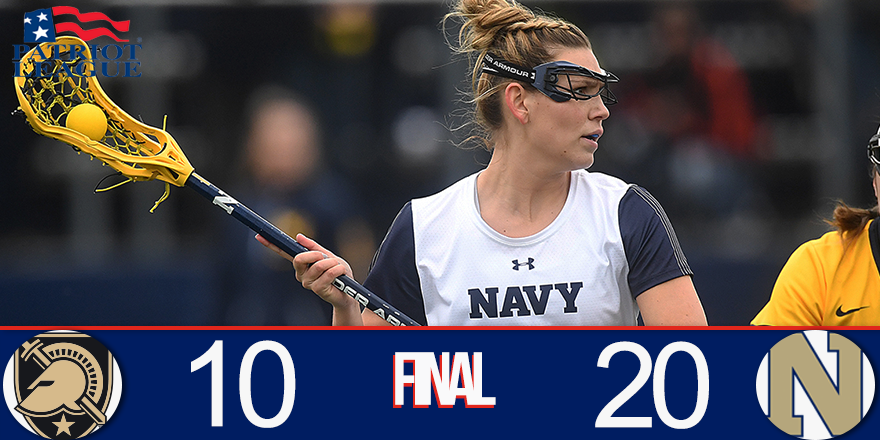 PatriotLeague's tweet photo. 🥍 @PL_WLacrosse Semifinal Final Score
@NavyAthletics advances to the #PLwlax🏆Championship Game for the 5⃣th-straight season with a 20-10 win over @ArmyWP_WLax https://t.co/9KGb80ZzB9