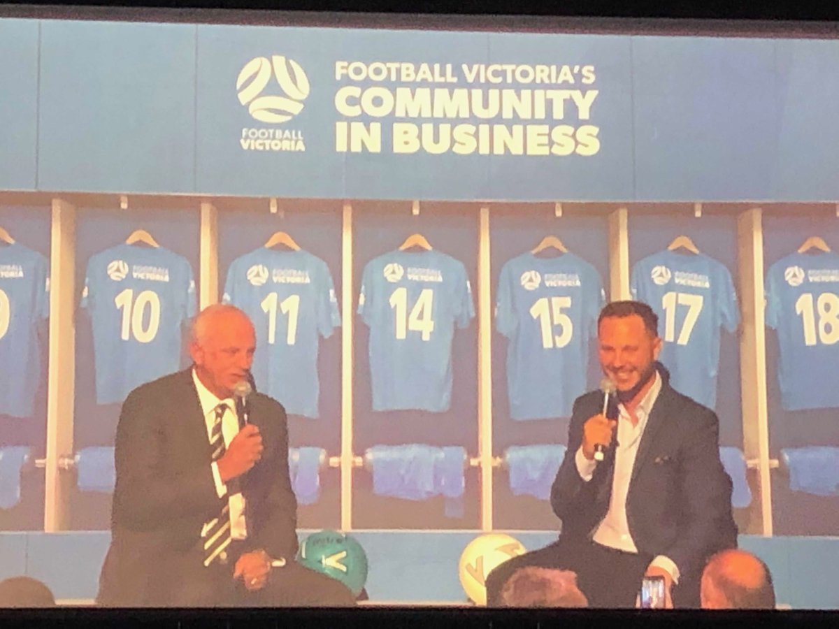 ⁦@davutovic⁩ interviewing ⁦@Socceroos⁩ Head Coach Graham Arnold at the ⁦@footballvic⁩ #communityinbusiness - great event which brings the entire football community in Victoria together.