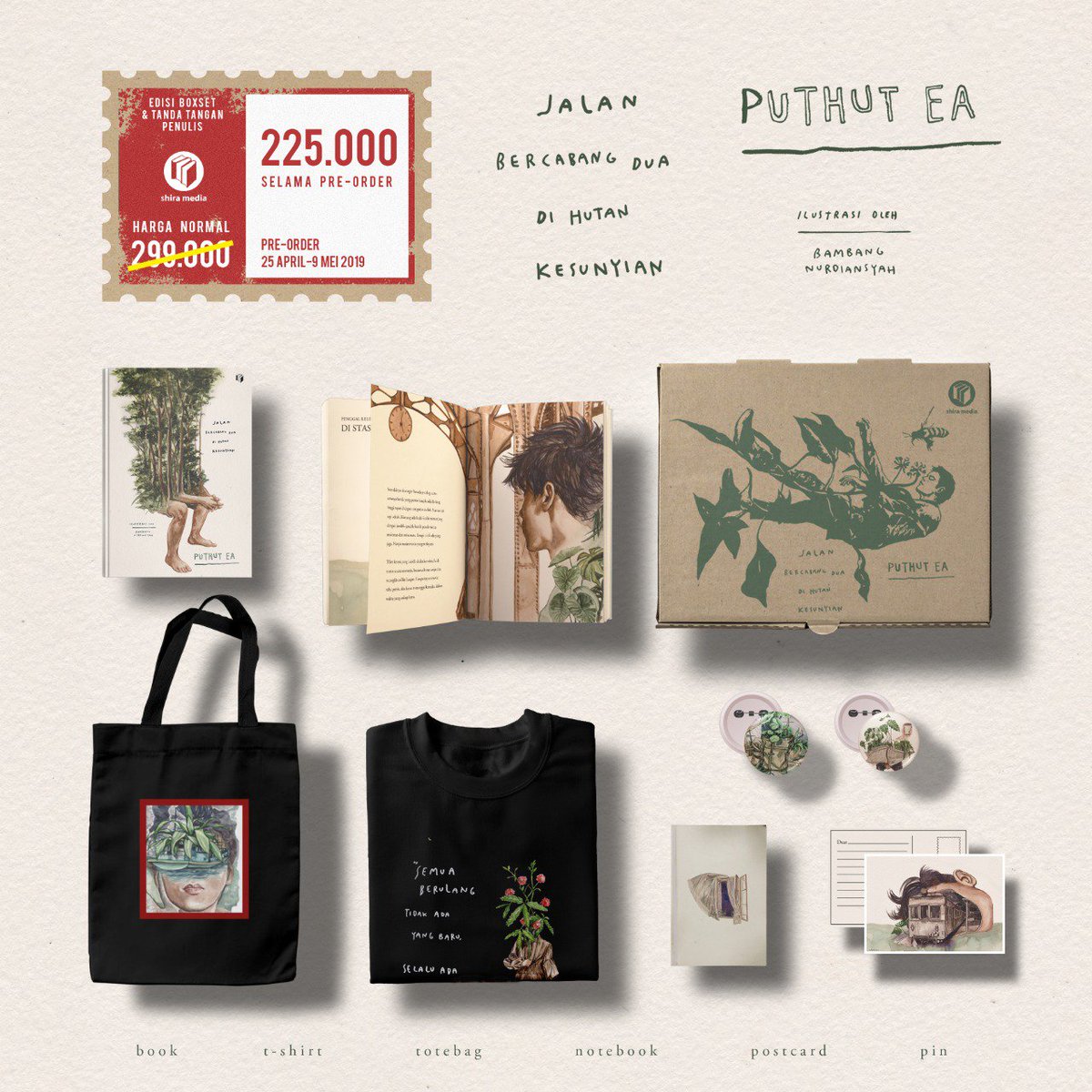 KatalisBooks's tweet photo. #PraOrder Jalan Bercabang Dua di Hutan Kesunyian (BOXSET) | @Puthutea | @ShiraMedia | Rp225.000 +Buku, Tshirt, Totebag, Postcard, Pin | Pesan: 085793042909 WA https://t.co/871tpaIui0