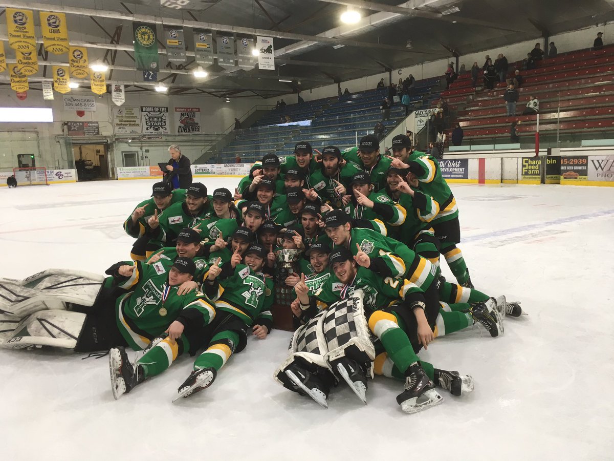 PortageOnline_'s tweet photo. The Portage Terriers are ANAVET Cup Champions! They beat Battlefords 7-3 in the deciding game 5! They are now off to the RBC Cup in Brooks Alberta. #Game5 #ANAVETCup #Terrierhockey https://t.co/qYMI8B67CP