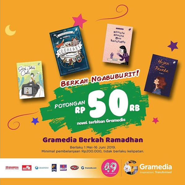 BERKAH NGABUBURIT!
Nikmati diskon 50.000
Untuk pembelanjaan novel terbitan Gramedia 
Promo Berlaku 1 Mei - 16 Juni 2019 !
@gramediabandungip 
<a href="/istanaplaza/">Istana Plaza</a> 
<a href="/istanaplaza/">Istana Plaza</a> 
For more information : 
Telp. (022) 6000624 / 4270000
WA (+62) 821-1954-2201
