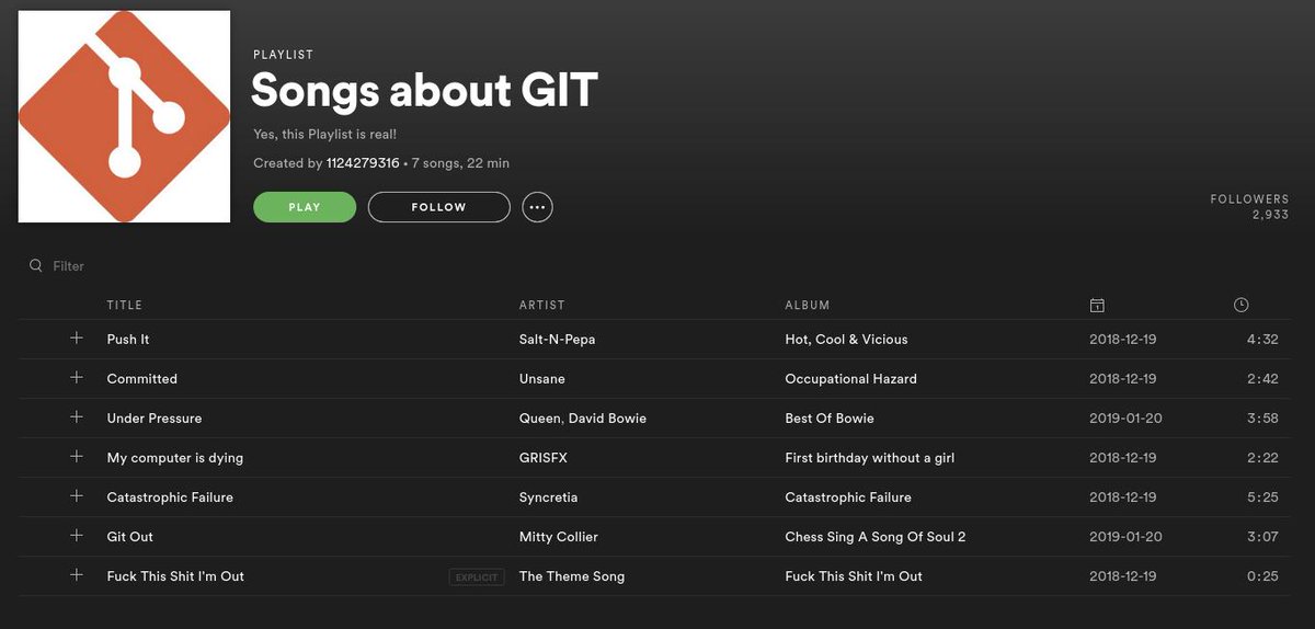 nixcraft's tweet image. Songs about git ;) 
open.spotify.com/user/112427931…