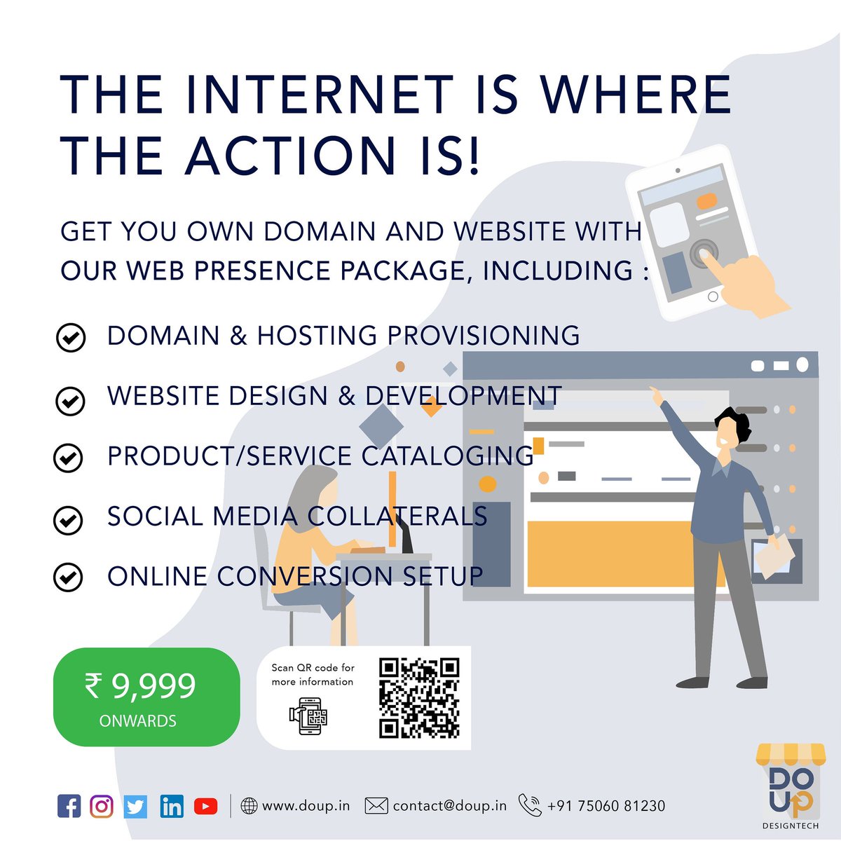 DoUpDesignTech's tweet image. Having a custom domain and a website opens new doors of possibilities for e-commerce, marketing and digitization. Log on to doup.in/services to know more about our offerings. #DoUpDesignTech #WebPresence #Startup #JammuKashmir