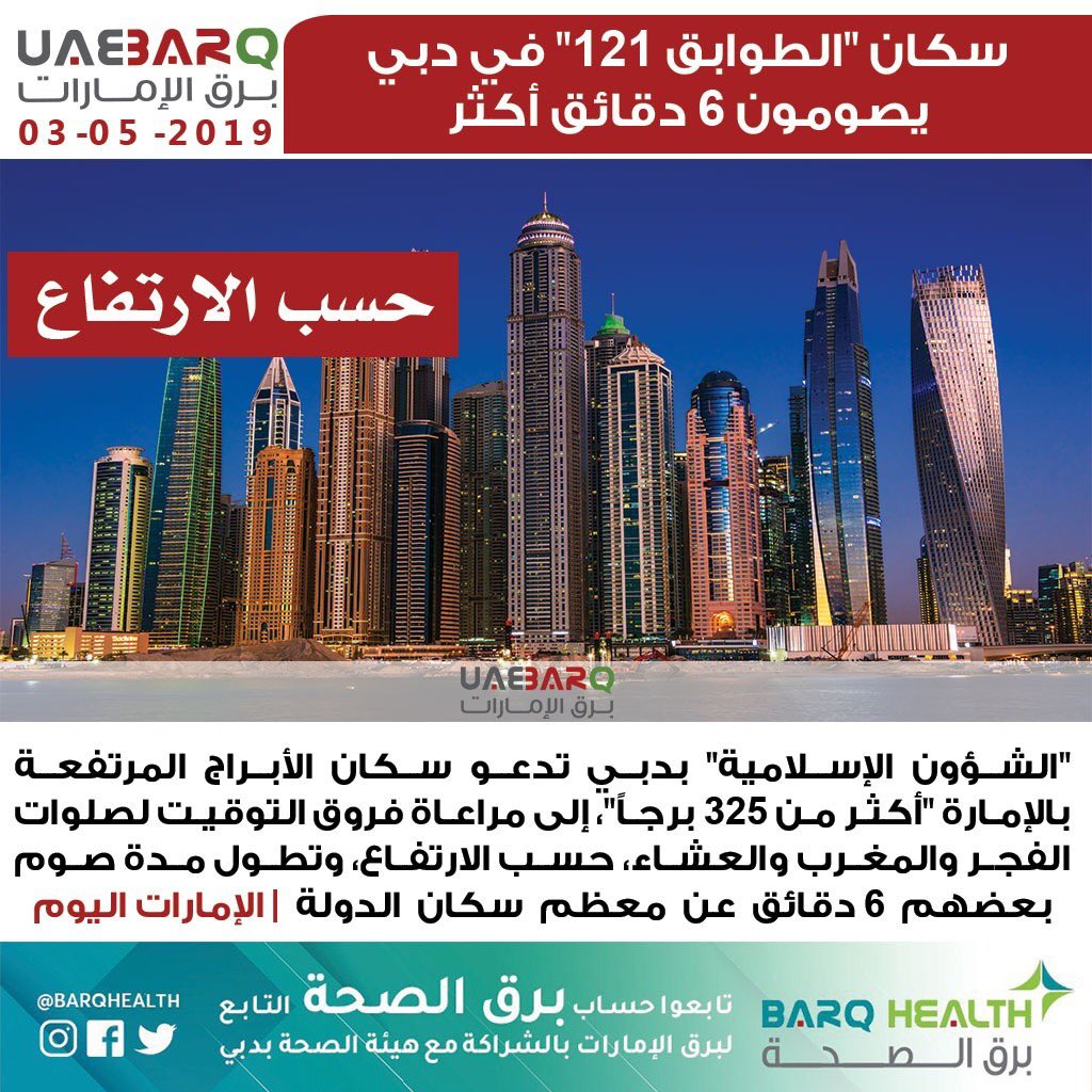 UAE_BARQ's tweet photo. سكان "الطوابق 121" في دبي يصومون 6 دقائق أكثر | الإمارات اليوم

#برق_الإمارات https://t.co/cesPCqNHWt