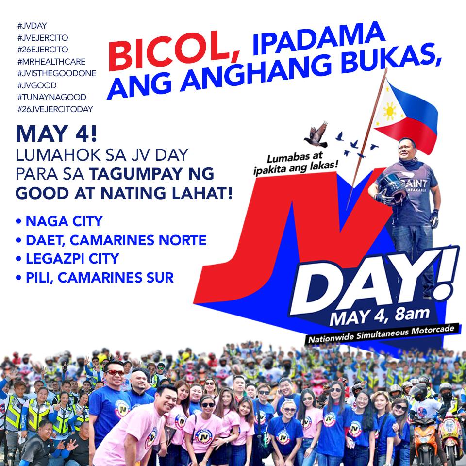 JelobeeH's tweet photo. Stay cool, mga taga-Bicol! Feel the good vibes ng JV DAY this Saturday! @jvejercito #26Ejercito #MrHealthCare #JVisTheGoodOne #JVGood #TunayNaGood #26JVEjercitoDay #Bicol #Daet #Naga #CamarinesNorte #Legazpi #Albay #Pili #CamarinesSur https://t.co/ap6ce6Pr0V