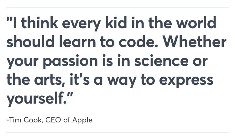 codingclasses's tweet image. Apple CEO Tim Cook: &apos;I think every kid in the world should learn&apos; this skill cnbc.com/amp/2019/04/30…