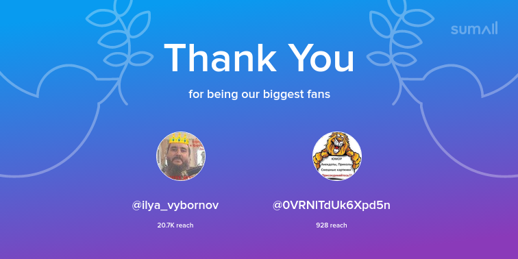 Our biggest fans this week: ilya_vybornov, 0VRNlTdUk6Xpd5n. Thank you! via sumall.com/thankyou?utm_s…