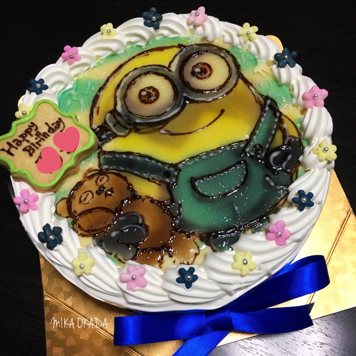 オカダ ミカ 手描きイラストケーキ ミニオンのイラストケーキ ボブは一番人気ですね ミニオン ボブ Minions イラストケーキ ケーキ Cake Partycake 誕生日 ハッピーバースデー おめでとう Happybirthday