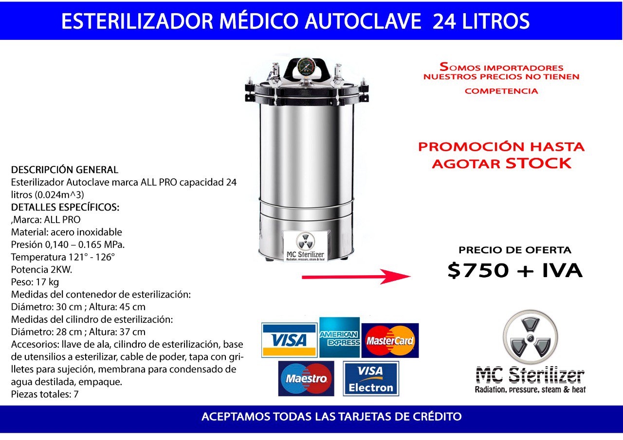 Esterilizador médico autoclave con capacidad de 24 litros