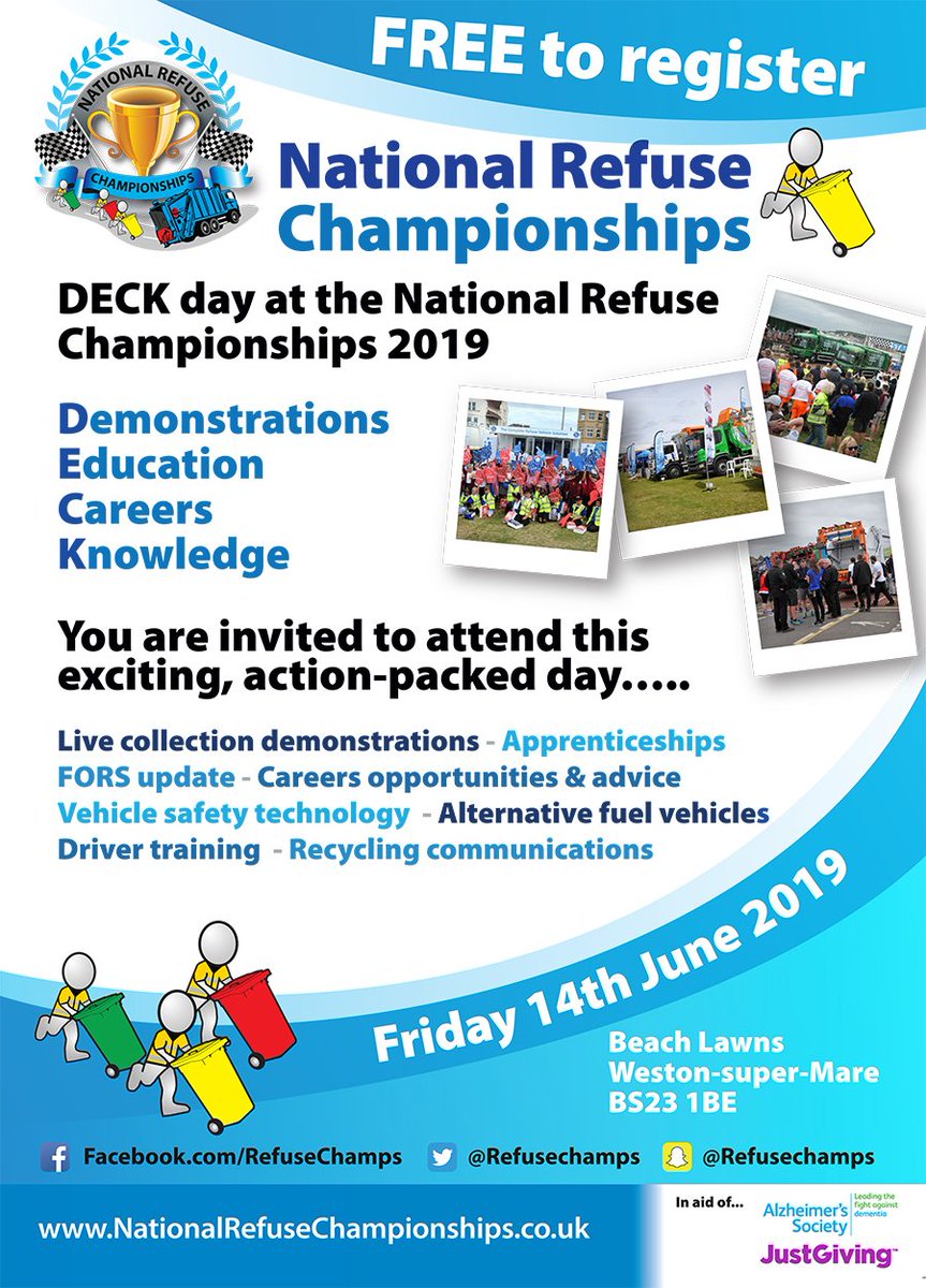 RefuseChamps's tweet photo. Don't miss #DECKday on Friday 14 June at the National Refuse Championships 2019! #Live #collection #demonstrations #training #careers #FORS #alternative #fuels #safety #apprenticeships https://t.co/LJ0Qu20xkK