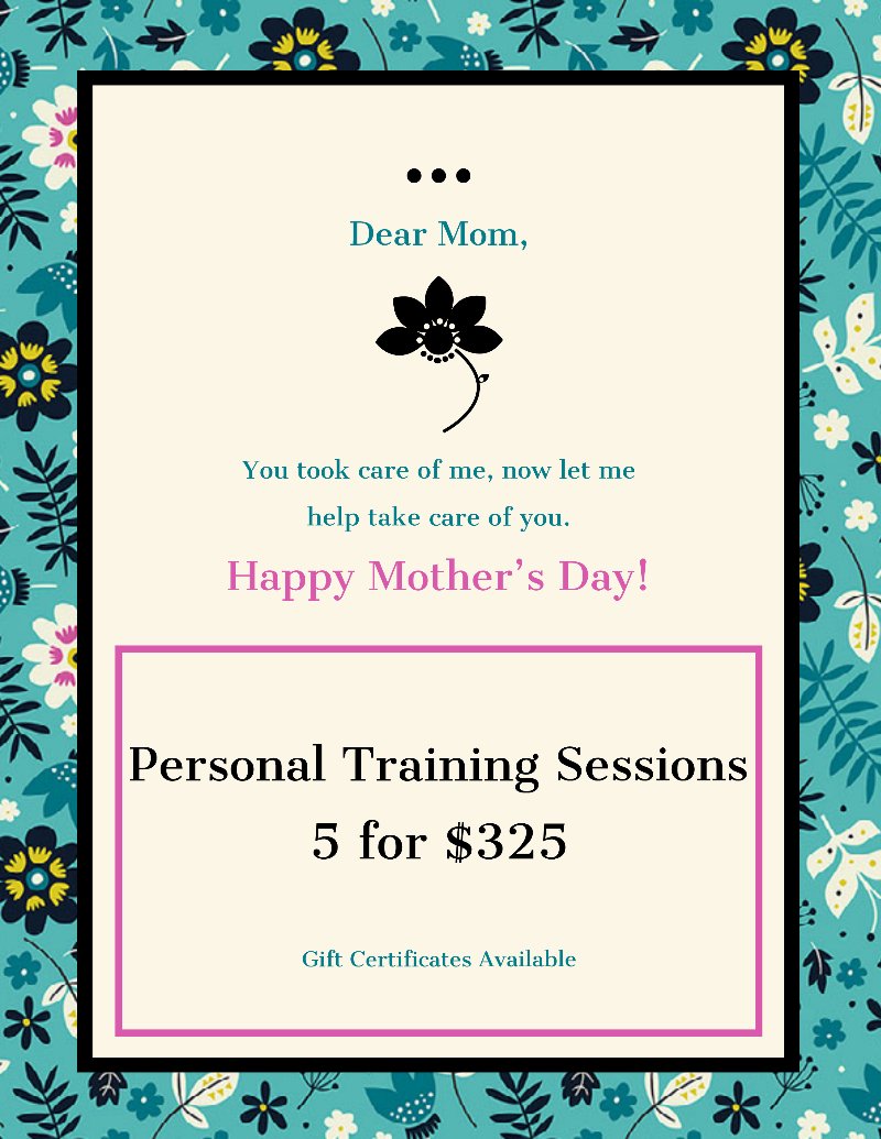 5 for $325 Mother's Day Training Special - mailchi.mp/6397ed258967/5…

#mothersday #fitness #healthliving #giftsformom #workingout