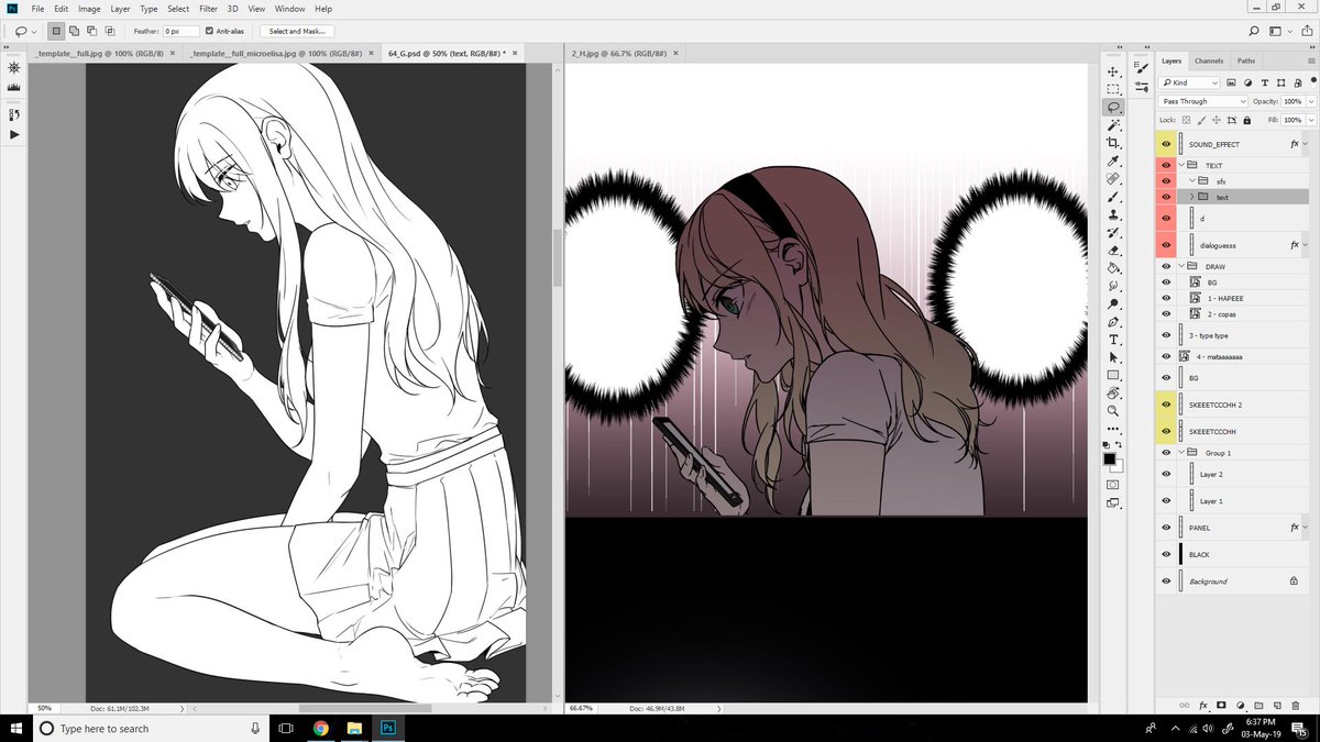 reusing early panel as base! xD
I can see there's something time will do to your drawing, it's getting more flawless (?) I think

Gotta finished it soon, so I can tell my manager the progress is going well~ 