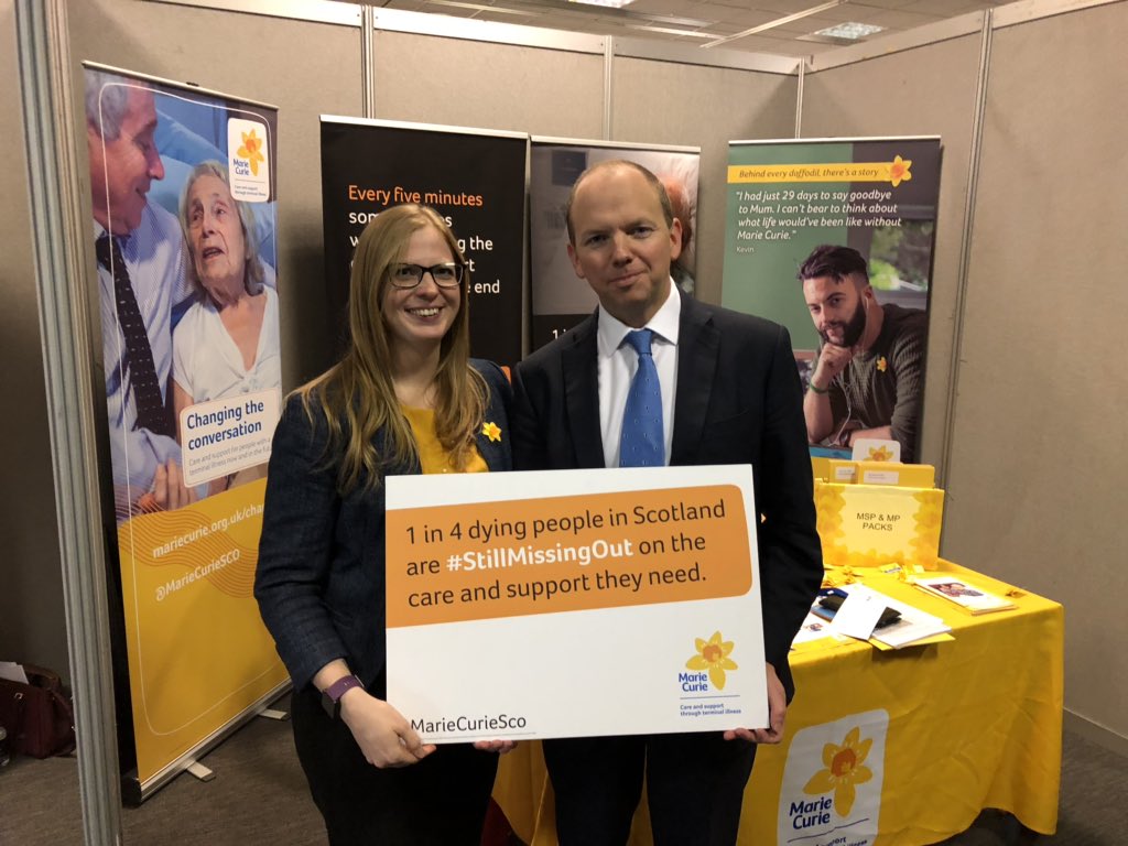 MarieCurieSCO's tweet photo. Great to speak with @DAJCameron at @ScotTories #SCC19 about #PalliativeCare and the 1 in 4 people #StillMissingOut on the care and support they need in Scotland https://t.co/jwrOWWy7AC