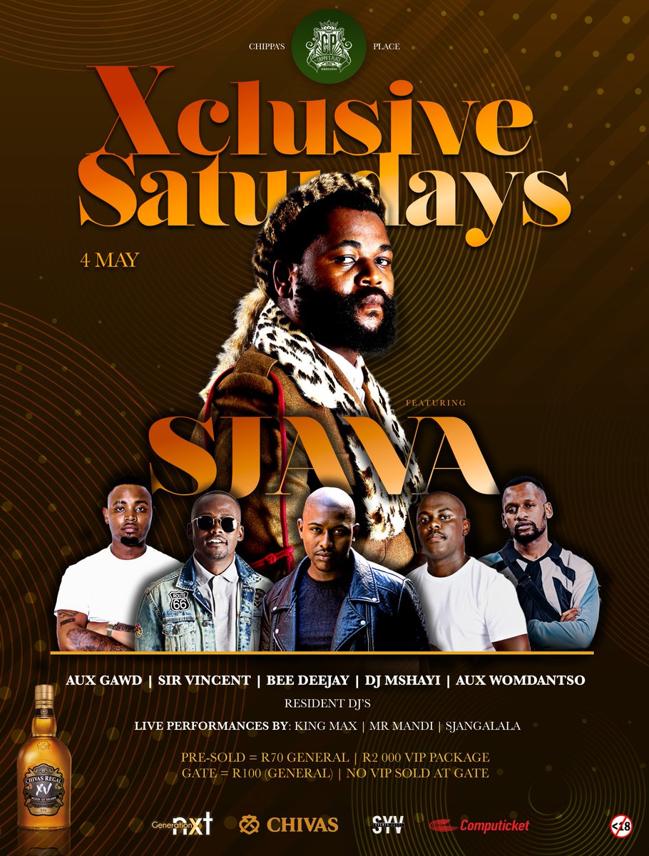 ChippasPlace's tweet photo. 1 DAY TO GO ! #XclusiveSaturdays04May with @Sjava_atm @Aux_Gawd @SirVincentSA @Bee_Deejay @Mshayi_Mbeki @AuxWomdantso https://t.co/x9reGSvoxT
