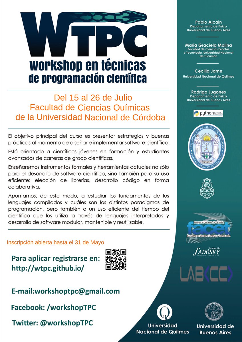 workshopTPC's tweet photo. Ya abrió la inscripción para el WTPC19, en la Universidad Nacional de Córdoba del 15/07 al 26/07! Inscripción abierta hasta 31/05. Más información e inscripción en https://t.co/PAaDYFhdBi https://t.co/JKc6zx5feM