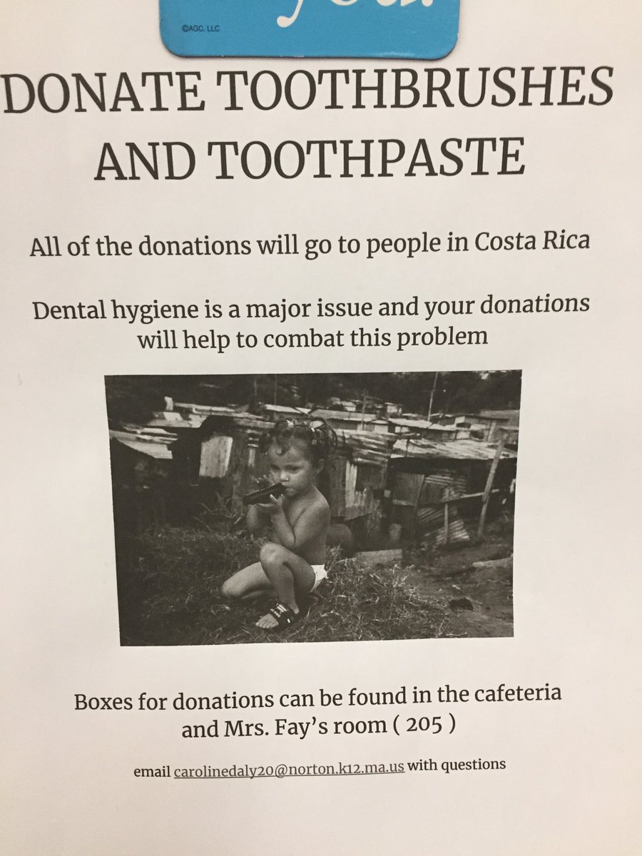 ⁦<a href="/carodaly23/">caroline daly (she/her)</a>⁩ is going on a service trip to Costa Rica next month. Help her out by donating dental 🦷 hygiene supplies. Stop by Room 205 to donate! 💜#Kindnessmatters