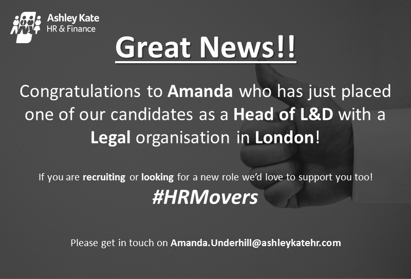 AshleyKateUK's tweet photo. Congratulations to @AmandaU_HR's candidate for gaining a brand new role for our Legal client in #London!ππ
If you're currently looking for a new #SeniorHR role or recruiting a new Senior member of your #HR team get in touchπ§
#HRMovers #HRPlacement https://t.co/0wuiwglL9w