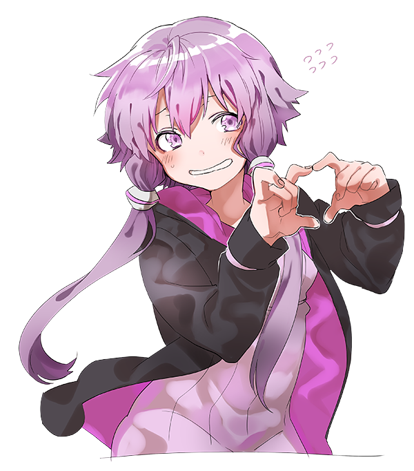 yuzuki yukari 1girl solo heart hands purple hair dress short hair with long locks purple eyes  illustration images