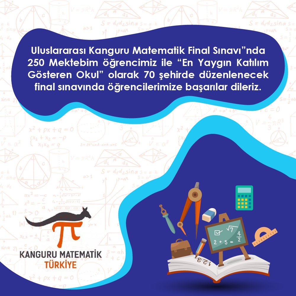 Uluslararası Kanguru Matematik Final Sınavı'nda 250 Mektebim öğrencimiz ile 'En Yaygın Katılım Gösteren Okul' olarak 70 şehirde düzenlenecek final sınavında öğrencilerimize başarılar dileriz. 
#mektebim #gelecekbenim #kangurumatematik