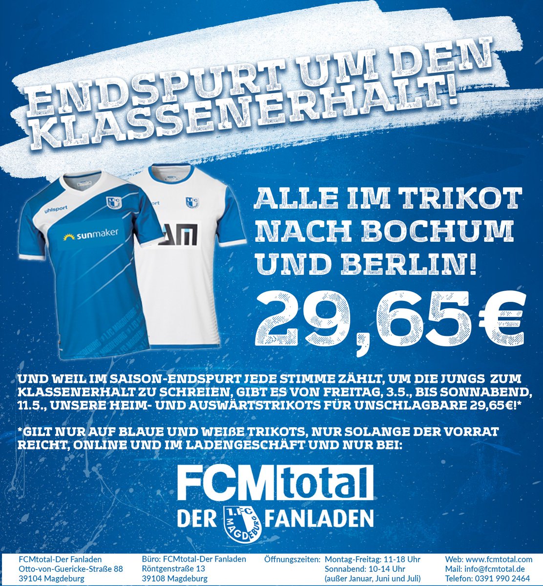 ALLE IM TRIKOT NACH BOCHUM! 🔵⚪️ Passende Jerseys? Gibts hier: fcmtotal.com/kategorie-aktu… Noch bis einschl. 11.5. zum Knallerpreis von 29,65€!