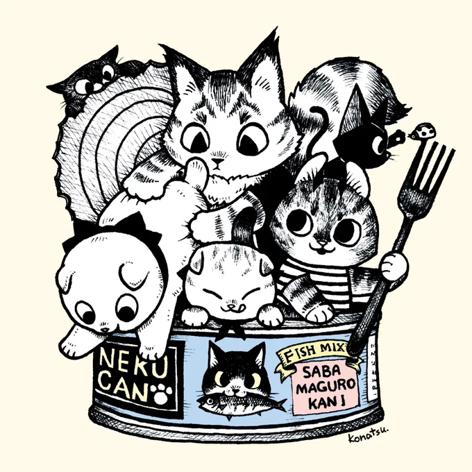 缶に入った猫のイラストがソフビフィギュアになりました!

ねこ缶フレンズ「さば」
手のひらサイズの小さなサバトラ猫「さば」と缶がセットです。

銀座ロフト6階で開催中のこなつ個展にて5月6日(月・祝) から先行販売いたします。
https://t.co/RejuRgdS1m 