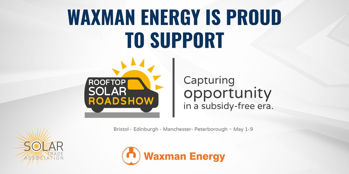 waxmanenergy's tweet image. Find out more about how to navigate through this uncertain post-subsidy landscape by joining us at the @thesolartrade's #RooftopSolarRoadshow.
Head over to our blog for more information: bit.ly/2Vnwc51
#solar #solarpv #renewableenergy #solartradeassociation