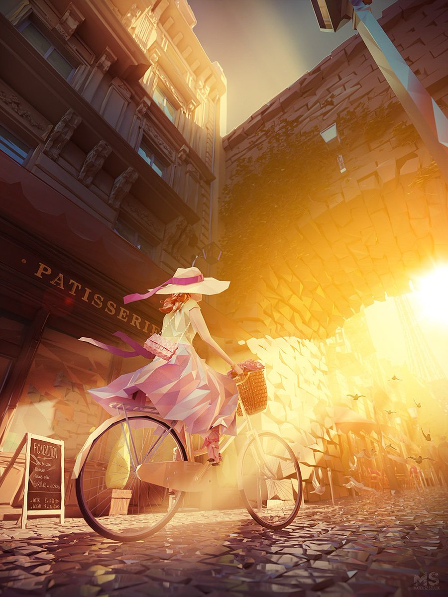 creativecloud's tweet photo. A faceted world from the imagination of Mat Szulik. Peek behind the process of these Parisian scenes: https://t.co/elMSxsQkoT https://t.co/j3UAK52SEE