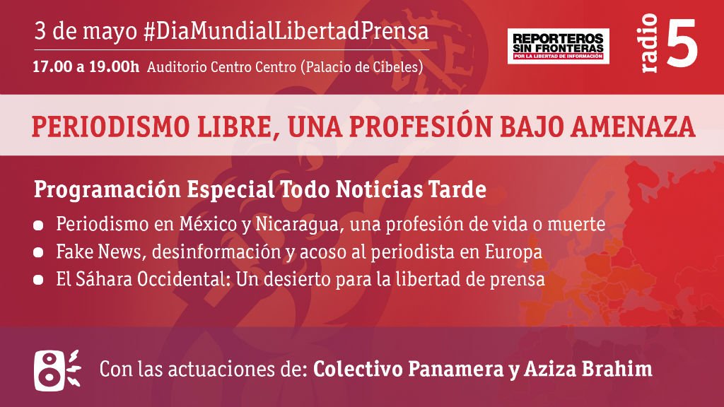 rne's tweet photo. Frente al miedo y al odio, Periodismo | Este 3 de mayo #DiaMundialDeLaLibertadDePrensa programación especial de @radio5_rne y @RSF_esp  

🔸 Asiste como público en el @centrocentro (Palacio Cibeles)
🔸 Streaming desde APP RNE y https://t.co/fKS62ka4Oz

 🔗 https://t.co/58uK6hnX3i https://t.co/rzNjf4fRex